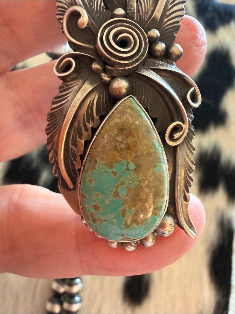 ❤️ Navajo Signed Jimmy Lee Royston Turquoise Sterling 20Gm Native Pendant 3.15”L - Picture 8 of 16